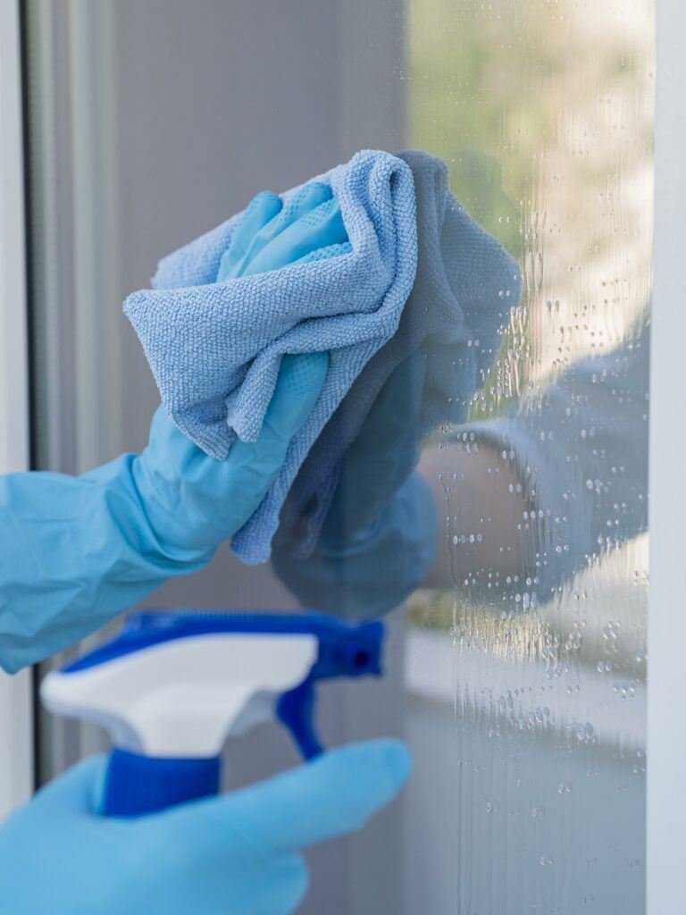 A window being cleaning during a cleaning service like Chloe's Cleaning Company provides